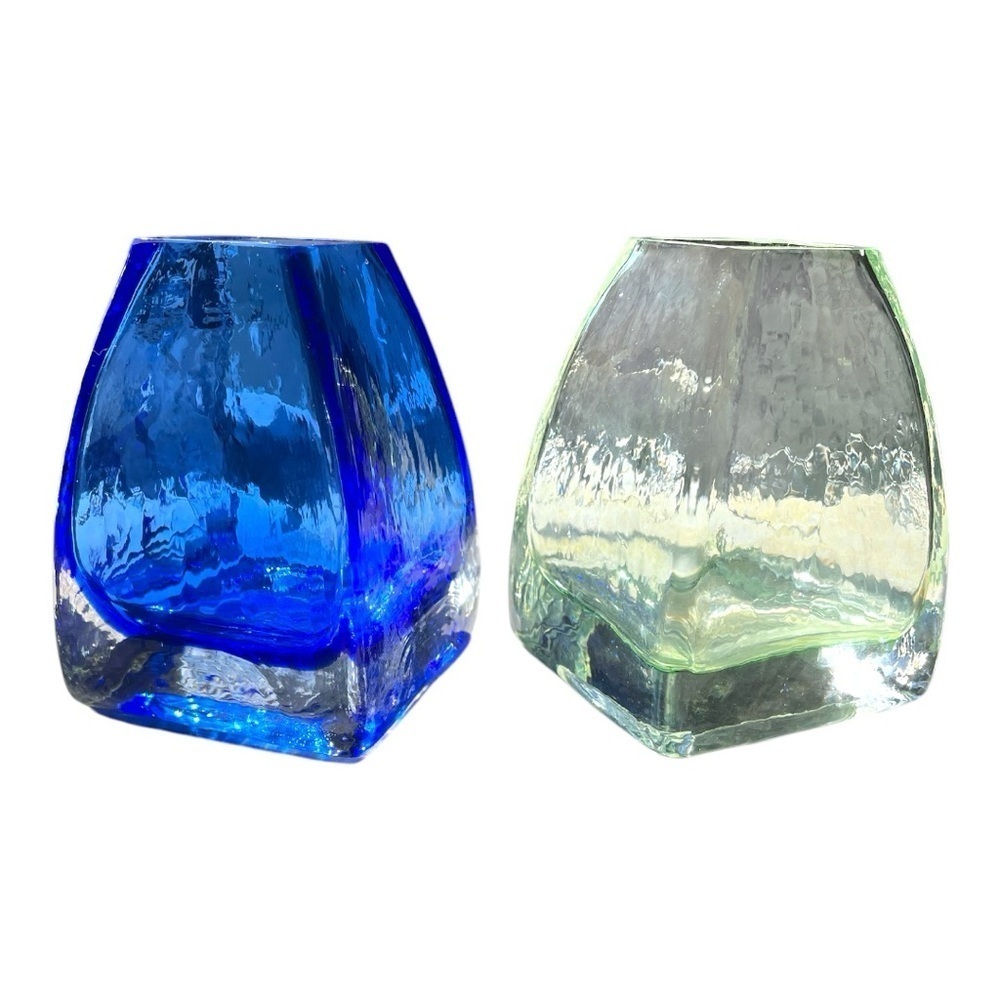Set of 2 art glass vases, unsigned, handmade, no chips or cracks, mid-century
